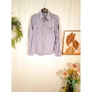 Raw State Redemption Men's Long-Sleeved Button-Up Shirt Gray Large